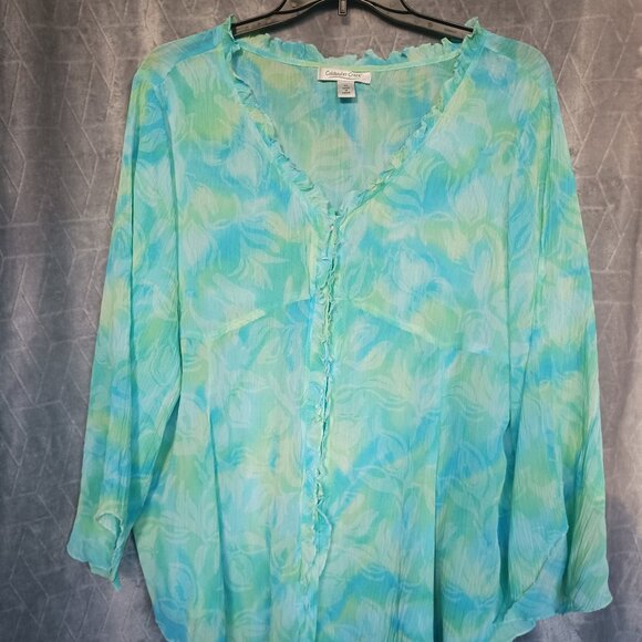 Coldwater Creek Other - Coldwater Creek Sheer Beach Top Blouse Green XL
